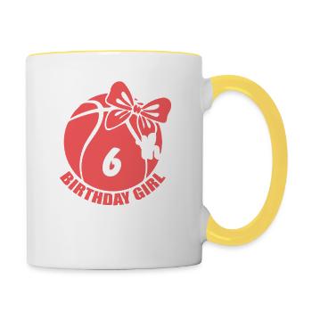 Basketball 6. Geburtstag Basketballerin - Tasse zweifarbig - Weiß/Gelb - Rechts
