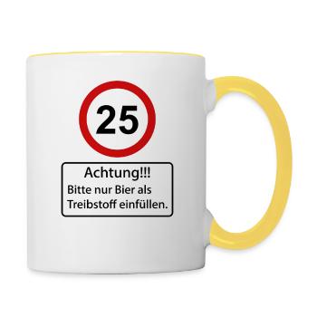 25 Attention : ne remplissez que de la bière comme carburant - Mug contrasté - blanc/jaune - Droite