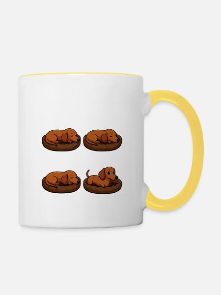 Dackel - Tasse zweifarbig - Weiß/Gelb