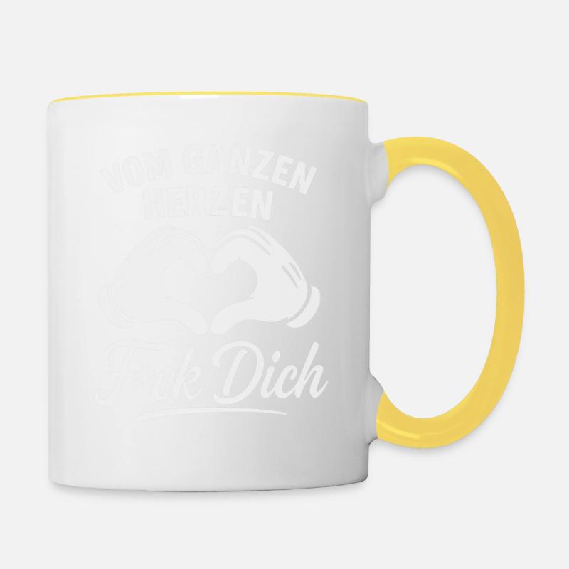 Vom Herzen F*ck Dich – Sarkasmus Shirt - Tasse zweifarbig - Weiß/Gelb