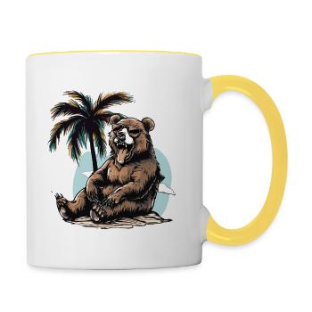 Bär Insel Palme - Tasse zweifarbig - Weiß/Gelb - Rechts