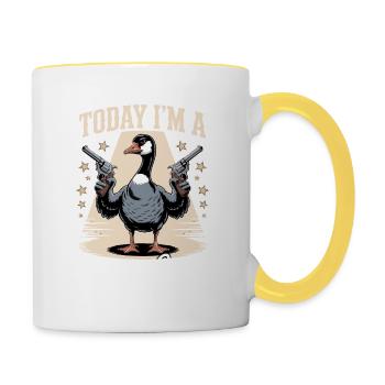 Aujourd’hui, je suis un Serious Goose Lustige Gans mit Pistole - Mug contrasté - blanc/jaune - Droite