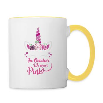 Im Oktober tragen wir Rosa - Tasse zweifarbig - Weiß/Gelb - Rechts