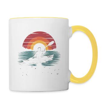 Ne sous-estimez jamais un vieil homme avec un kayak - Mug contrasté - blanc/jaune - Droite