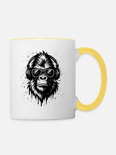 Stylischer Gorilla mit Sonnenbrille - Tasse zweifarbig - Weiß/Gelb