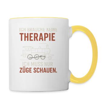 Eisenbahn Fan Shirt – Ich brauche keine Therapie, - Tasse zweifarbig - Weiß/Gelb - Rechts