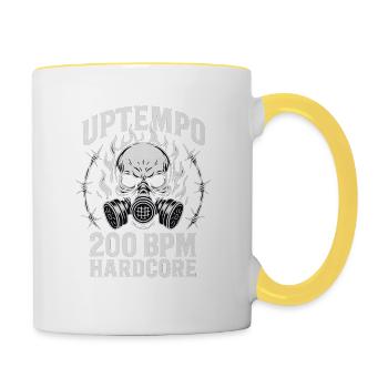 Uptempo 200 BPM Hardcore Shirt – Rave - Tasse zweifarbig - Weiß/Gelb - Rechts