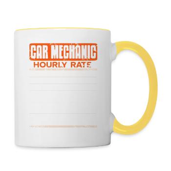 Funny Mechanic Hourly Rate Garage Labor Joke - Contrasting Mug - white/yellow - Right