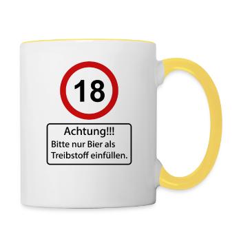 18 Attention à ne remplir que de la bière comme carburant - Mug contrasté - blanc/jaune - Droite