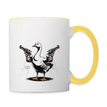Aujourd’hui, je suis un Serious Goose Lustige Gans mit Pistole - Mug contrasté - blanc/jaune - Droite