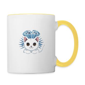 Dreams are made of diamonds, cats, naps - Contrasting Mug - white/yellow - Right