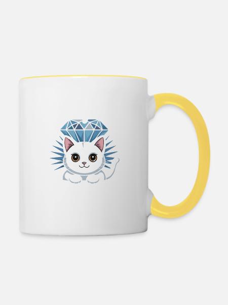 Träume bestehen aus Diamanten, Katzen, Nickerchen - Tasse zweifarbig - Weiß/Gelb