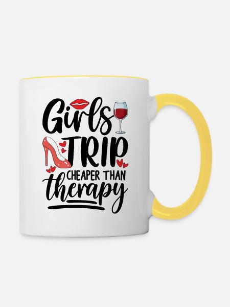 Girls Trip Cheaper Than Therapy - Tasse zweifarbig - Weiß/Gelb