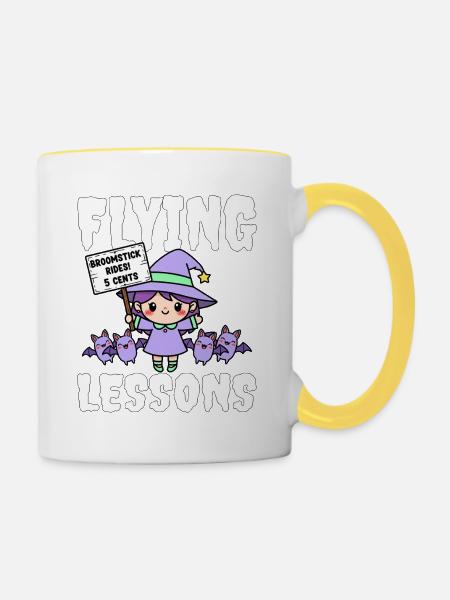 FLUGSTUNDEN - HEXE HALLOWEEN - Tasse zweifarbig - Weiß/Gelb