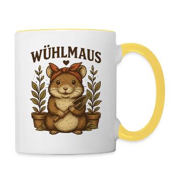 Wühlmaus Garten Gärtnerinnen Hobbygärtner Geschenk - Tasse zweifarbig - Weiß/Gelb - Rechts