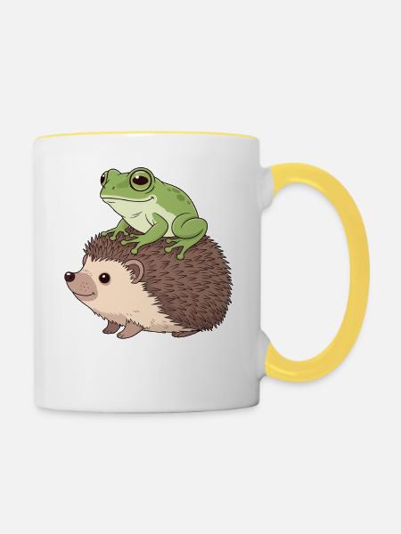 Niedliche Tierfreunde Illustration - Tasse zweifarbig - Weiß/Gelb