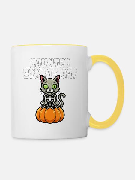 HAUNTED_ZOMBIE_CAT - Tasse zweifarbig - Weiß/Gelb