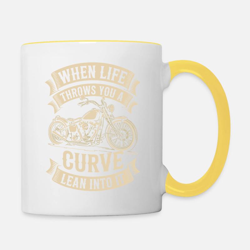 When Life Throws You a Curve – Biker Design - Tasse zweifarbig - Weiß/Gelb
