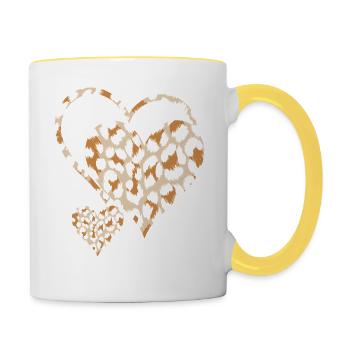 motif coeur imprimé léopard - Mug contrasté - blanc/jaune - Droite