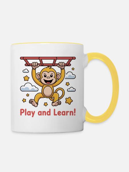 Fröhliches Affenspielplatz-Design - Tasse zweifarbig - Weiß/Gelb