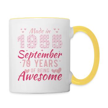 Septembre 1955 Anniversaire 70 Ans Pour Femmes - Mug contrasté - blanc/jaune - Droite