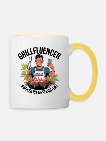 Lounge Grillmeister T-Shirt - Tasse zweifarbig - Weiß/Gelb