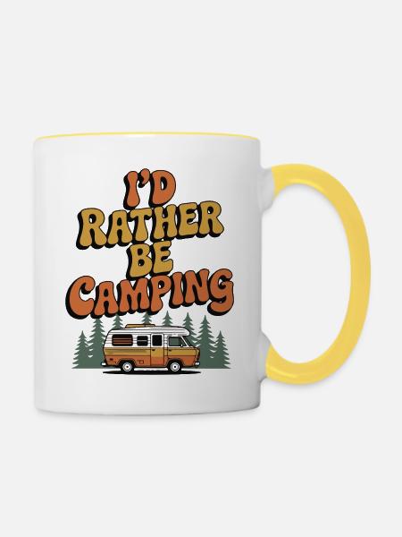 Ich würde lieber campen - Tasse zweifarbig - Weiß/Gelb