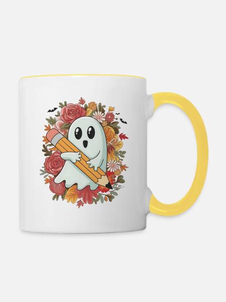 Geist Bleistift Halloween - Tasse zweifarbig - Weiß/Gelb