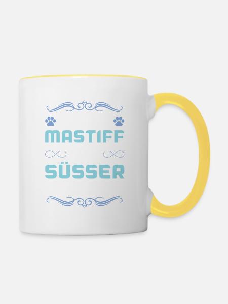 mastiff hund spruch - Tasse zweifarbig - Weiß/Gelb