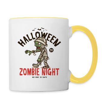 Motif effrayant de crâne de momie zombie pour Halloween - Mug contrasté - blanc/jaune - Droite