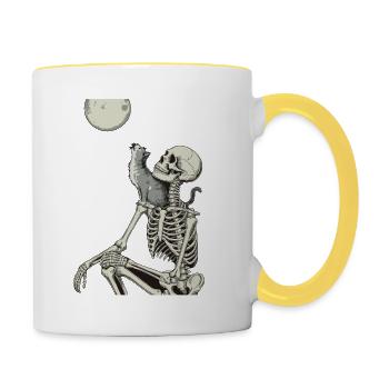 Mondnacht mit Skelett und Katze - Tasse zweifarbig - Weiß/Gelb - Rechts