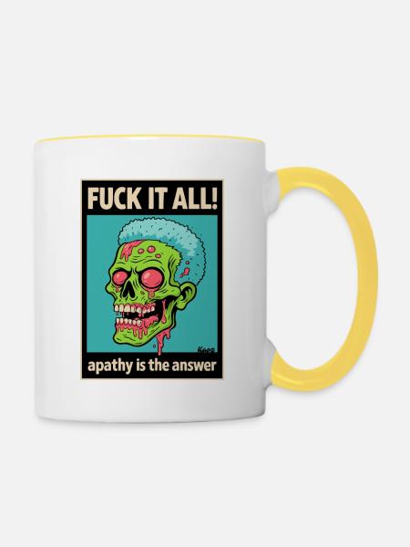 Zombie Totenschädel mit mutigem Statement - Tasse zweifarbig - Weiß/Gelb