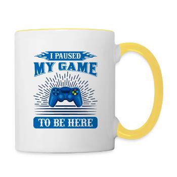 Gamer Pause Wunschdesign - Tasse zweifarbig - Weiß/Gelb - Rechts