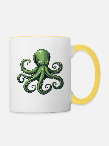 Unterwasser Kraken Illustration - Tasse zweifarbig - Weiß/Gelb
