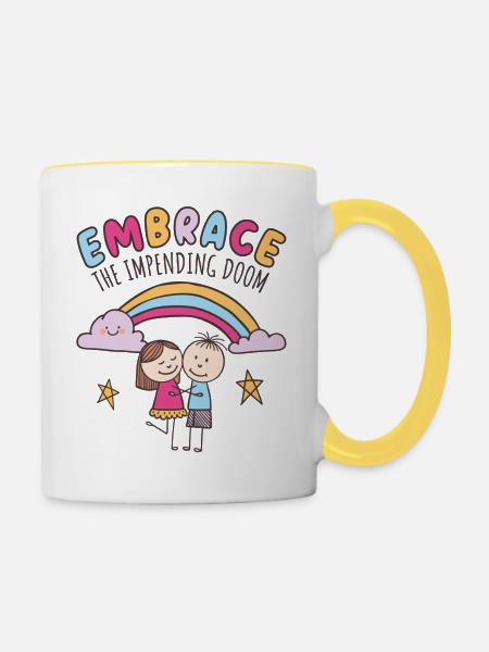 Umarme das drohende Unheil - Tasse zweifarbig - Weiß/Gelb