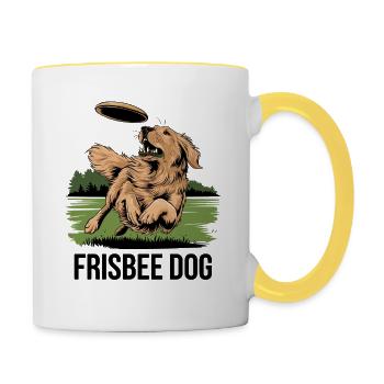 Aventure Frisbee Dog dans le parc avec votre fidèle compagnon - Mug contrasté - blanc/jaune - Droite