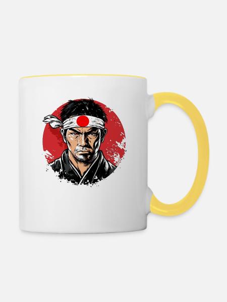 Japanischer Samurai-Krieger - Tasse zweifarbig - Weiß/Gelb