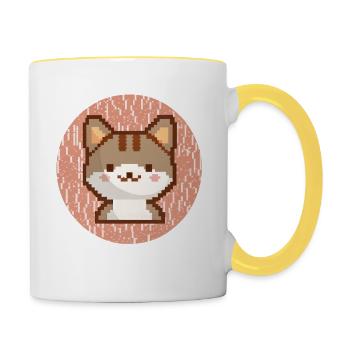 Funny Gamer Pixel Cat Cartoon Design - Tasse zweifarbig - Weiß/Gelb - Rechts