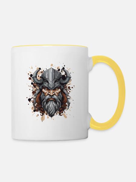 Wikinger Krieger - Tasse zweifarbig - Weiß/Gelb