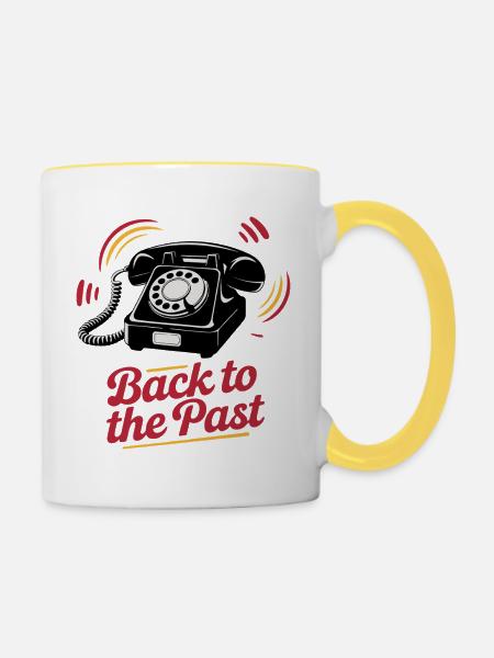 Retro Wählscheibentelefon Nostalgie Design - Tasse zweifarbig - Weiß/Gelb