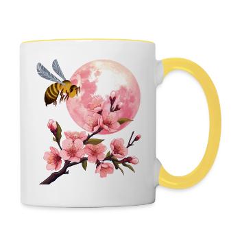 Mond und Kirschblüte - Tasse zweifarbig - Weiß/Gelb - Rechts