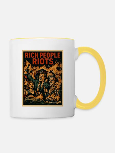 Reiche feiern – Aufruhr Poster - Tasse zweifarbig - Weiß/Gelb
