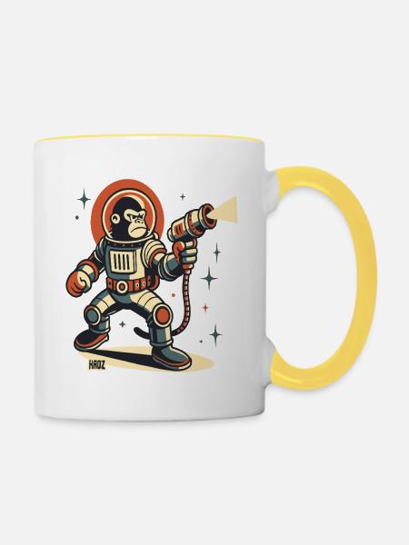 Space Monkey Astronaut Laser Blaster - Tasse zweifarbig - Weiß/Gelb