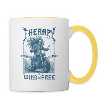 Therapie ist teuer Wind ist kostenlos Motorradfahrer - Tasse zweifarbig - Weiß/Gelb - Rechts