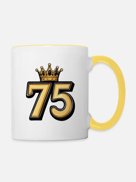 75 Zahl Krone - Tasse zweifarbig - Weiß/Gelb