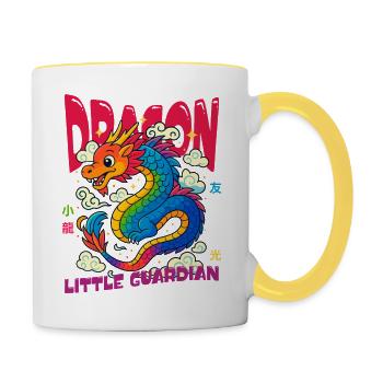 Regenbogen Drache - Kleiner Wächter - Tasse zweifarbig - Weiß/Gelb - Rechts