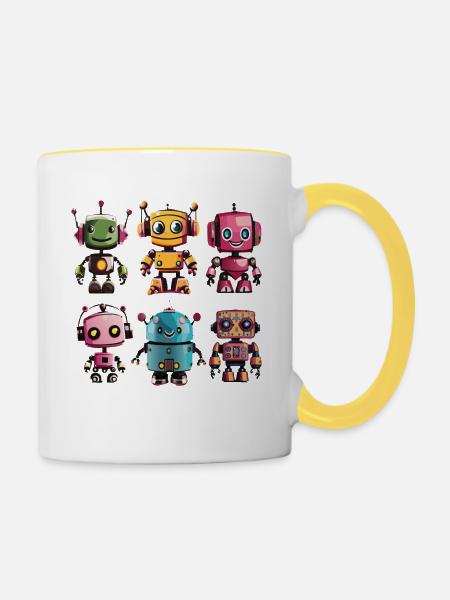 Bunte Robo-Kolonie - Tasse zweifarbig - Weiß/Gelb