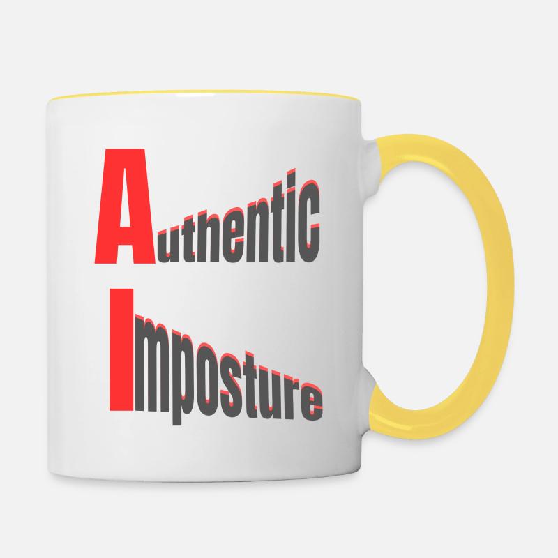 IA – Imposture authentique – Design graphique fort - Mug contrasté - blanc/jaune