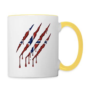 Norwegen Kralle Norge Flagge Kratzspur  - Tasse zweifarbig - Weiß/Gelb - Rechts