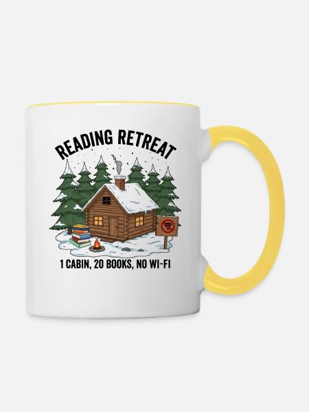 Winterhütte Leseabend - Tasse zweifarbig - Weiß/Gelb